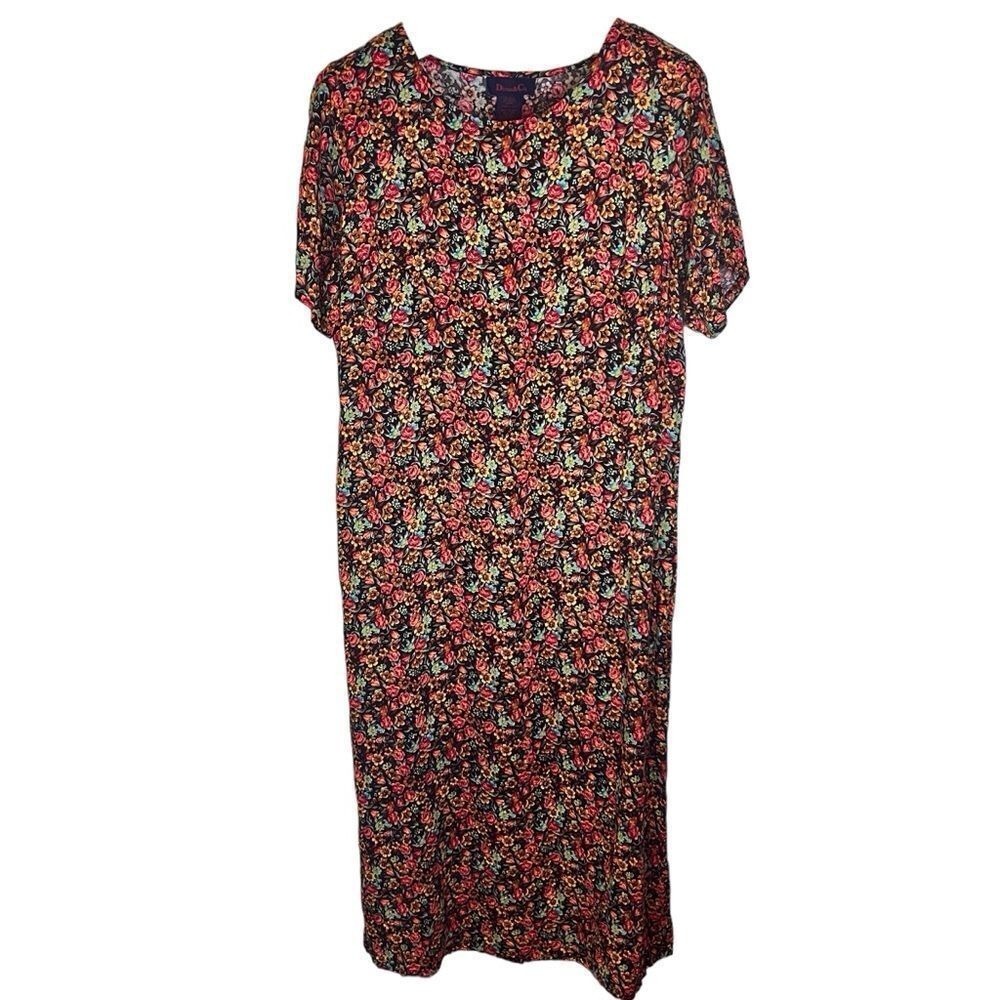 Vintage 90's Denim & Co Womens 1X Sheath Shift Maxi Dress Floral Y2K Cottagecore